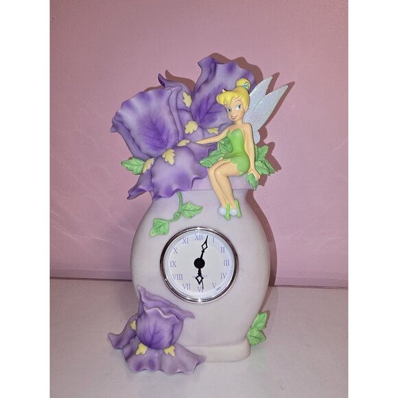 Disney Store's Tinkerbell Ceramic Figurine Clock Working- RARE - Picture 2 of 15